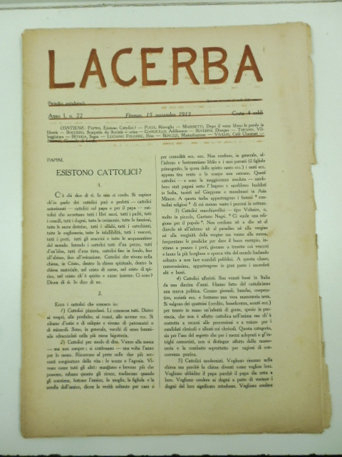 Lacerba. Periodico quindicinale, anno I, n. 22, Firenze, 15 novembre 1913